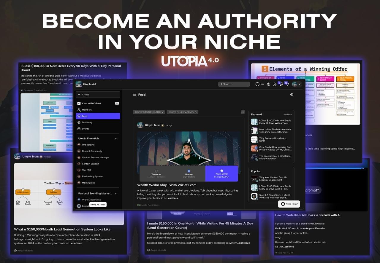 UTOPIA 4.0 Dashboard - Become an Authority in Your Niche - Complete Platform Interface